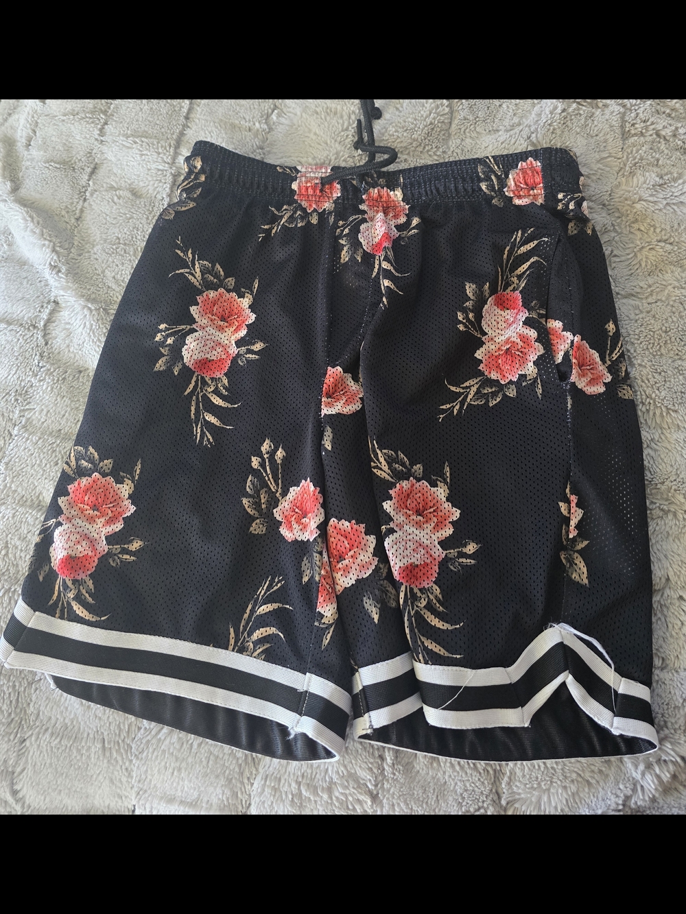 Kids Medium Floral Black Athletic Shorts